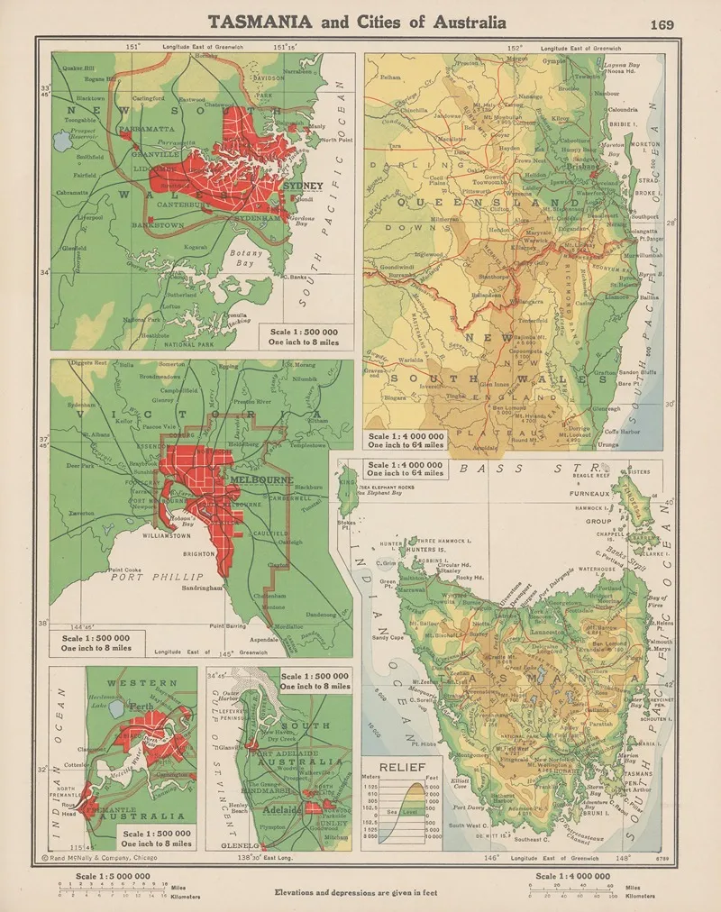 Tasmania And Cities Of Australia by John Paul Goode - Canvas Print