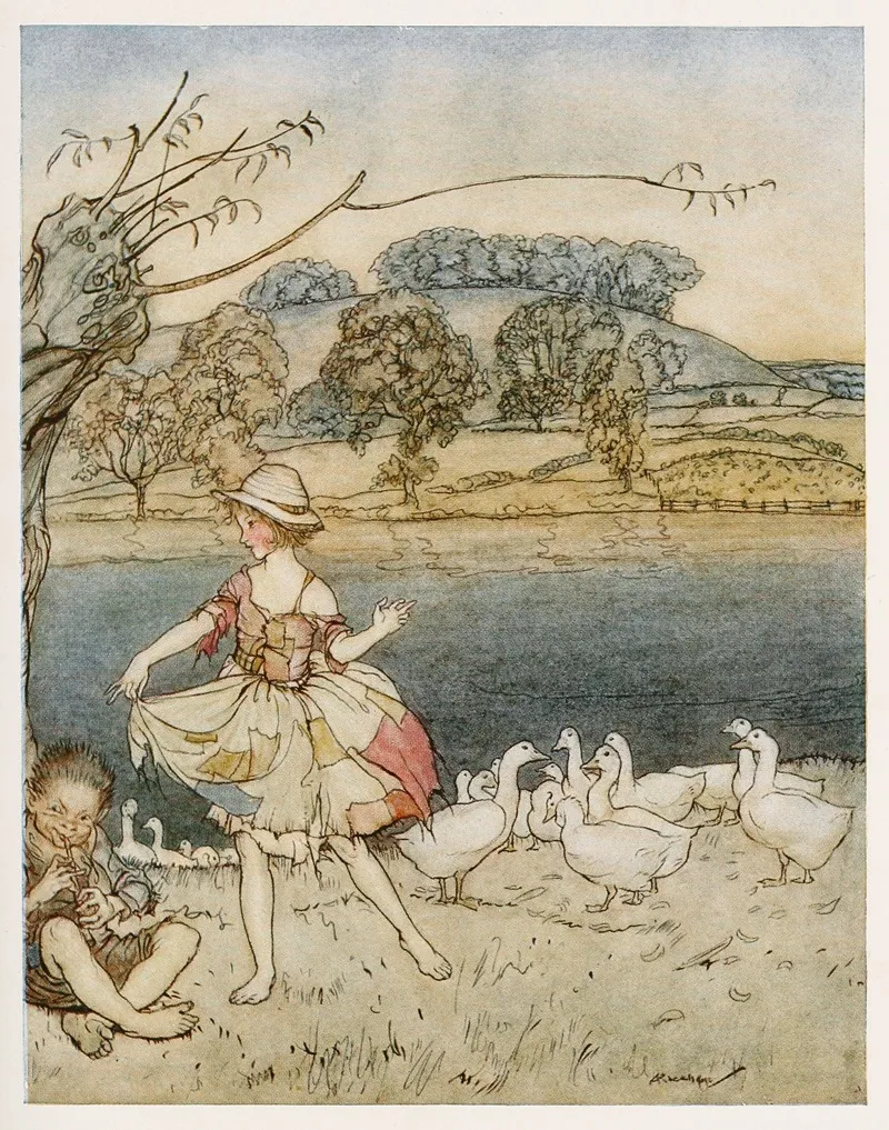 Tattercoats Dancing While The Gooseherd Pipes by Arthur Rackham - Canvas Print