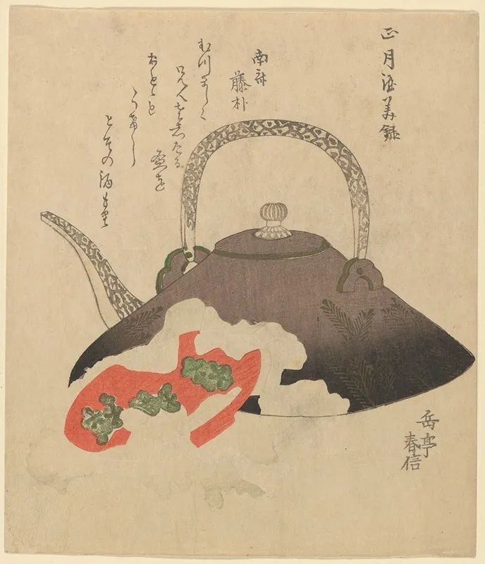 Tea Kettle And Cap by Gakutei Harunobu - Canvas Print