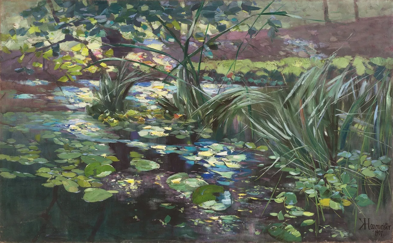 Teich In Der Mark Mit Seerosen Und Schilfhalmen