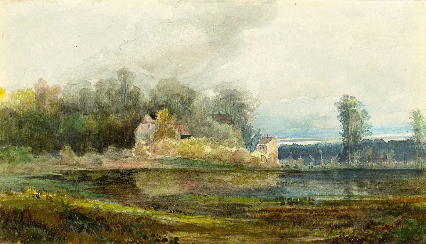Teich Mit Wald Und Hausern
