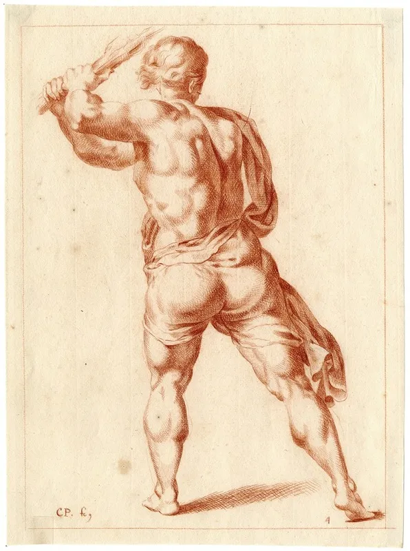 Tekening Van Staande Man Met Knuppel Zwaaiend