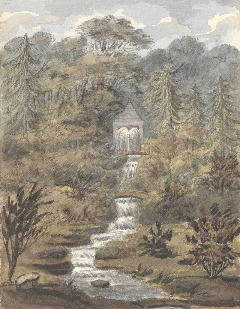 Temple And Falls Sezincote by Anne Rushout - Canvas Print