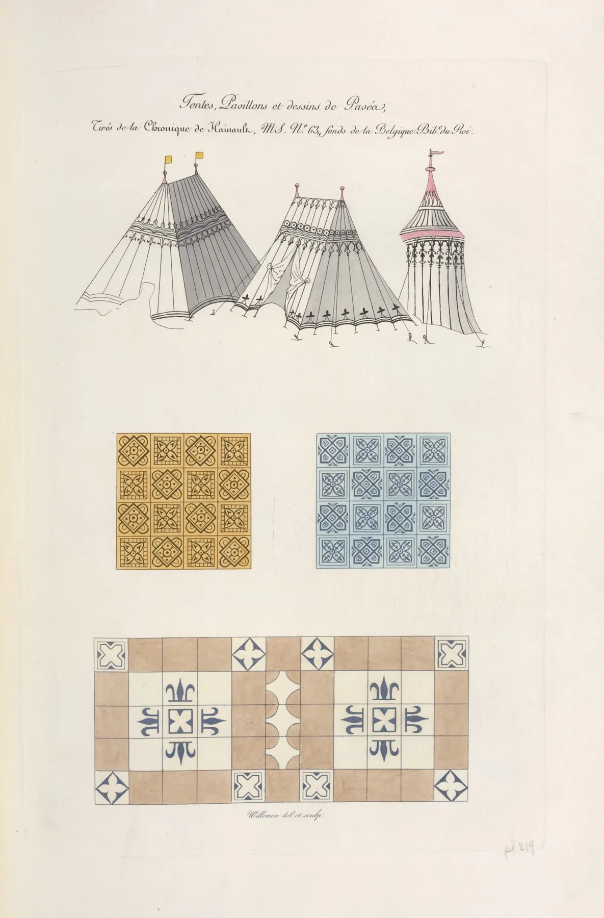 Tentes Pavillons Et Dessins De Paves Tires De La Chronique De Hainault Ms No 63 Fonds De La Belqique Bib Du Roi by Nicolas Xavier Willemin - Canvas Print