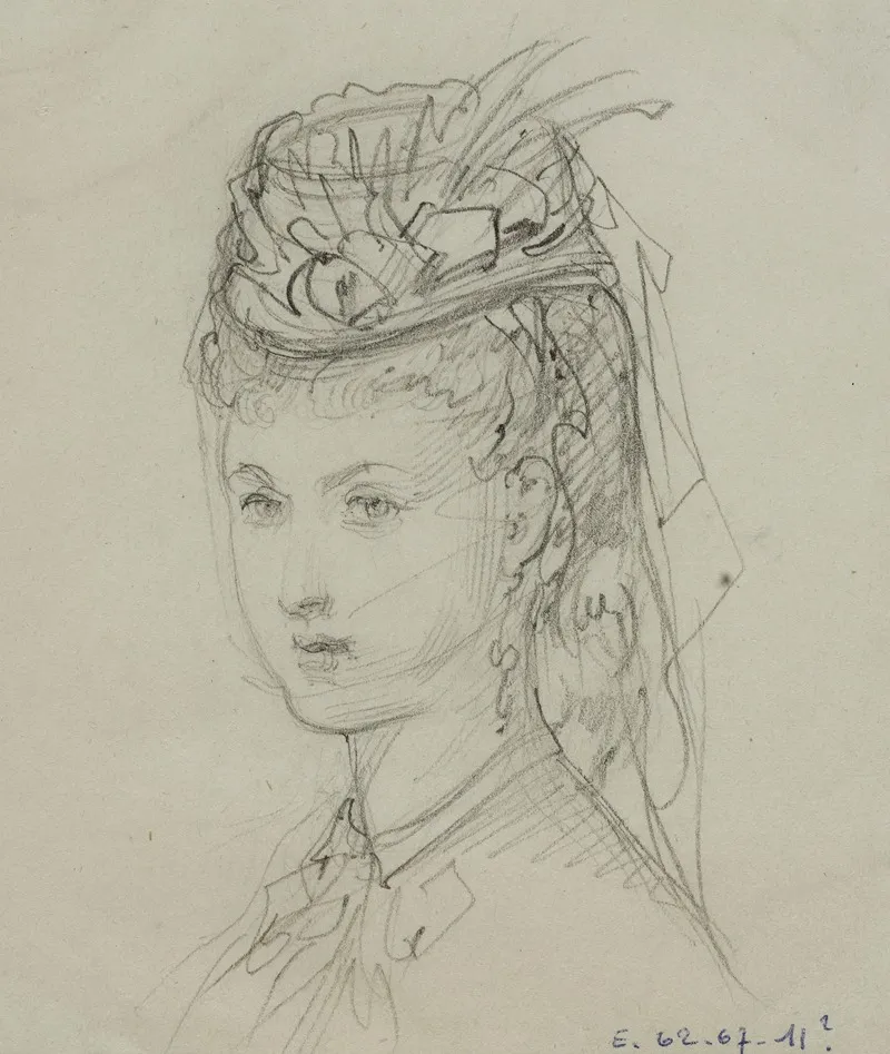 Tete De Femme Avec Petit Chapeau A Volants Et A Rubans
