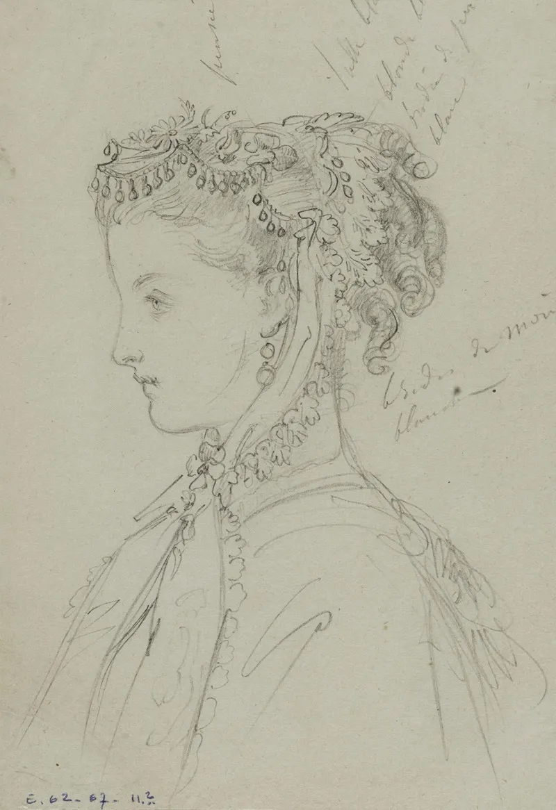 Tete Feminine De Profil Avec Coiffe Fleurie Nouee Sous Le Menton by Anaïs Colin-Toudouze - Canvas Print
