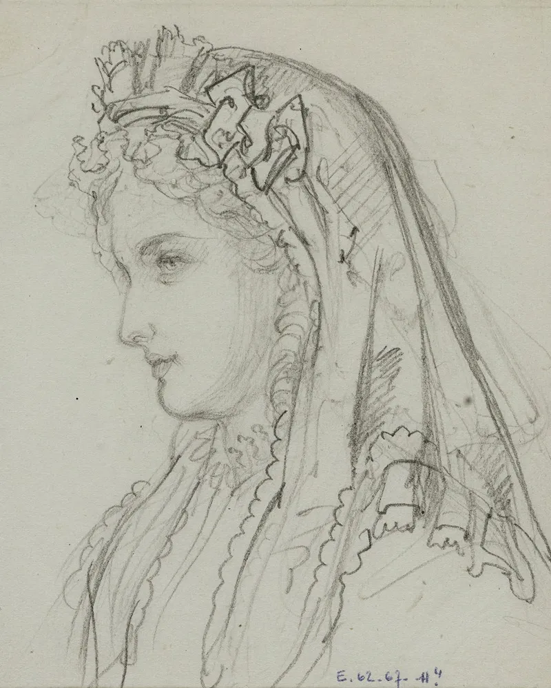 Tete Feminine De Profil Avec Voile A Volants De Dentelle by Anaïs Colin-Toudouze - Canvas Print