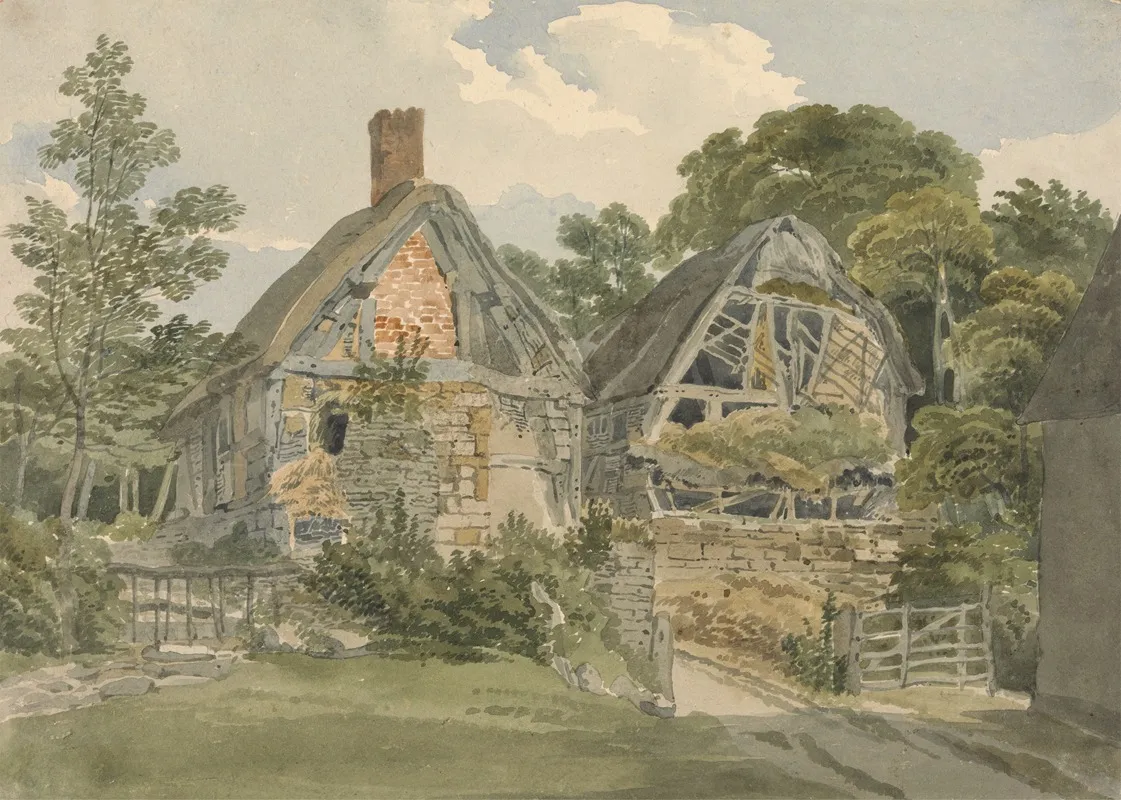 Thatched Cottage And Adjoining Barn by Joseph Powell - Canvas Print