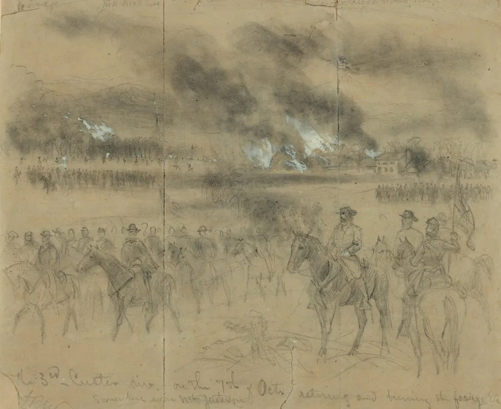 The 3rd Custer Div On The 7th Of Octr Retiring And Burning The Forage Etc Somewhere Near Mt Jackson