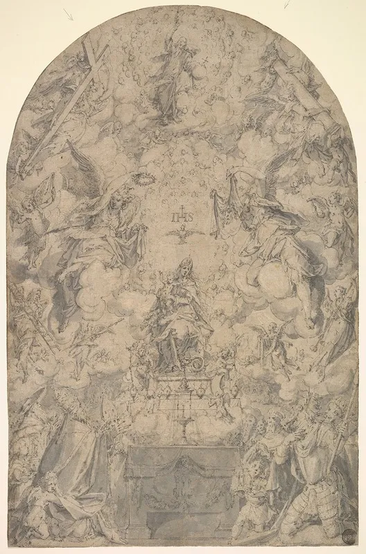 The Adoration Of The Holy Trinity In The New Covenant by Friedrich Sustris - Canvas Print