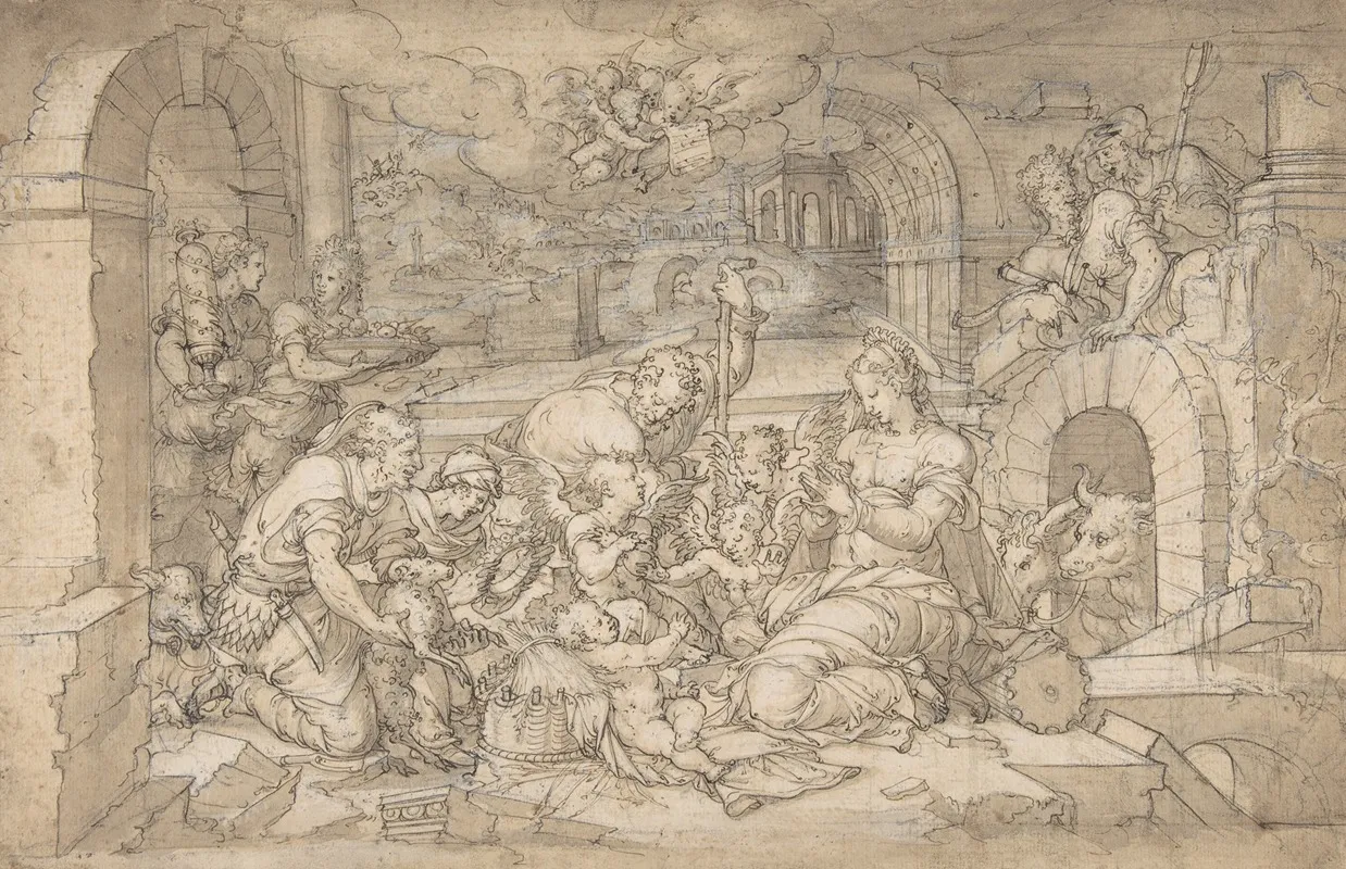 The Adoration Of The Shepherds 4 by Jean Cousin the Younger - Canvas Print