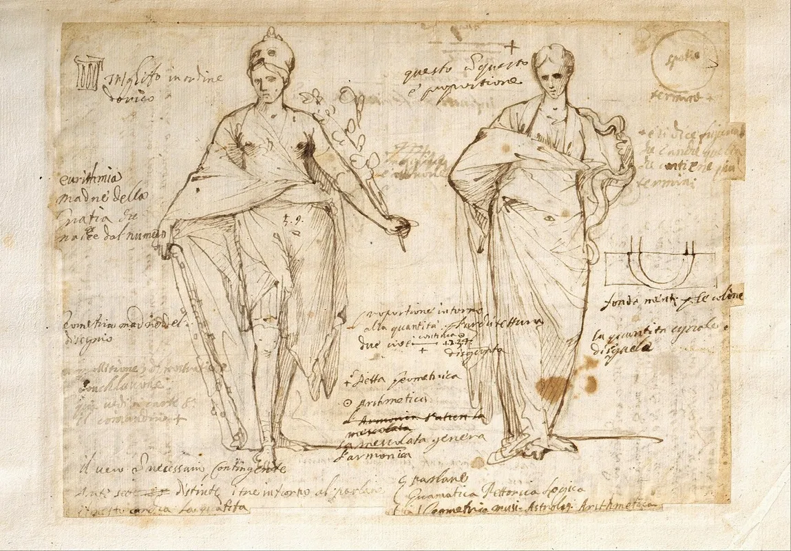 The Allegorical Figures Of Reason And Wisdom by Pietro Testa - Canvas Print