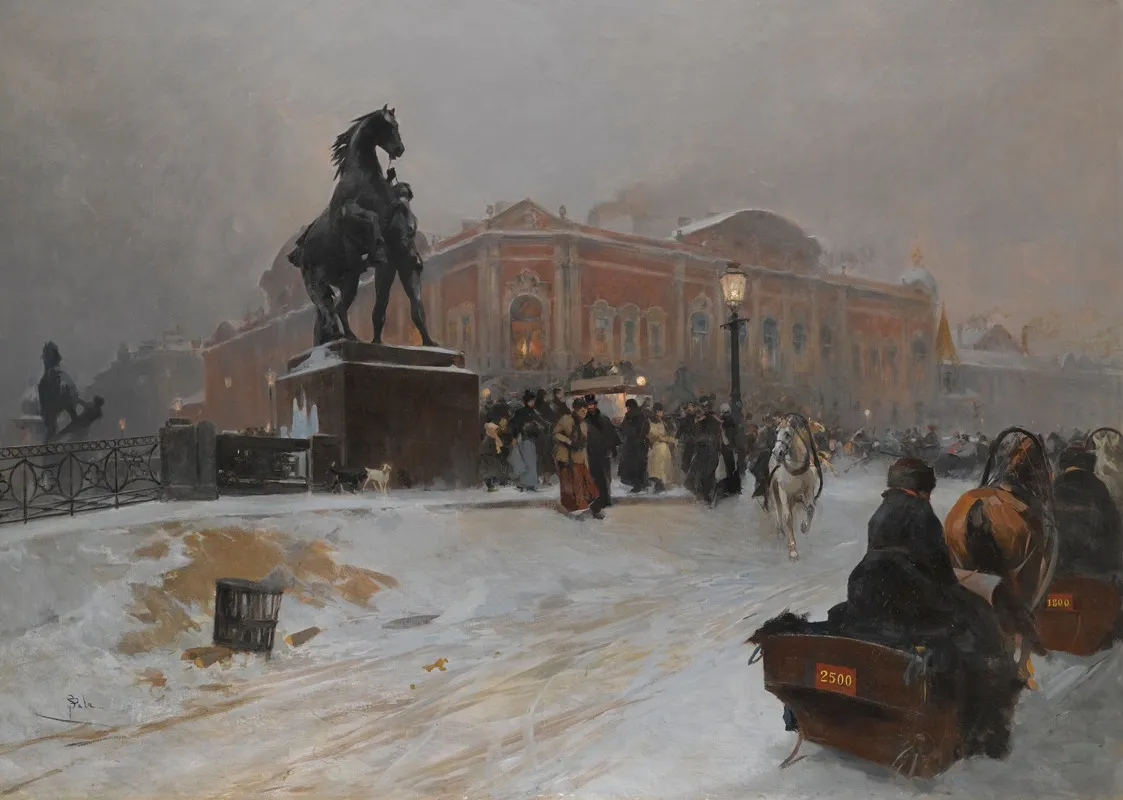 The Anichkov Bridge On Nevsky Prospekt At Dusk by Paolo Sala - Canvas Print