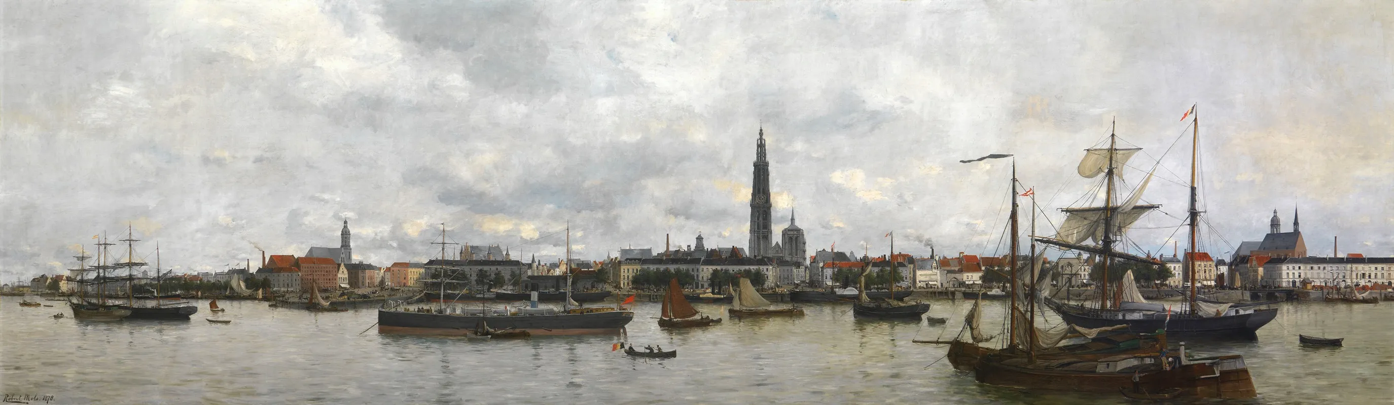 The Antwerp Waterfront In 1870 by Robert Mols - Canvas Print