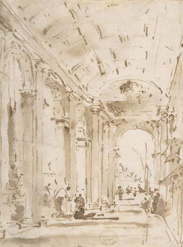 The Arcade Of The Libreria Looking Toward San Giorgio Maggiore by Francesco Guardi - Canvas Print