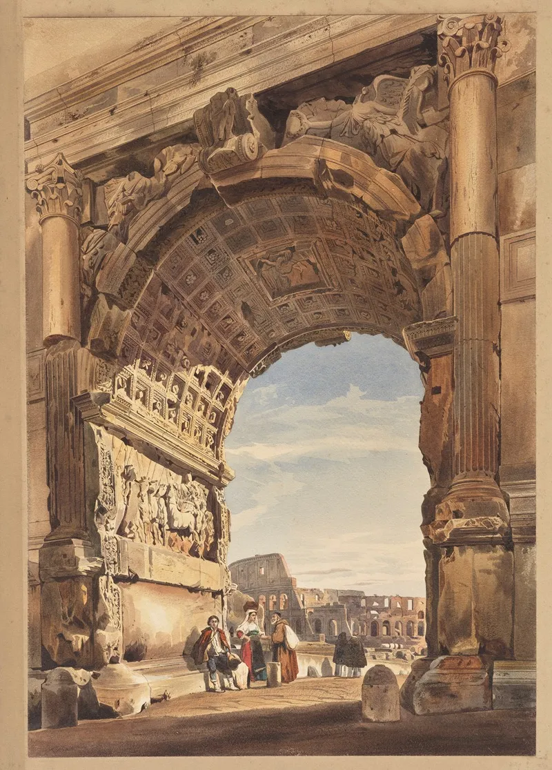 The Arch Of Titus Looking Through To The Colosseum Rome by Thomas Hartley Cromek - Canvas Print
