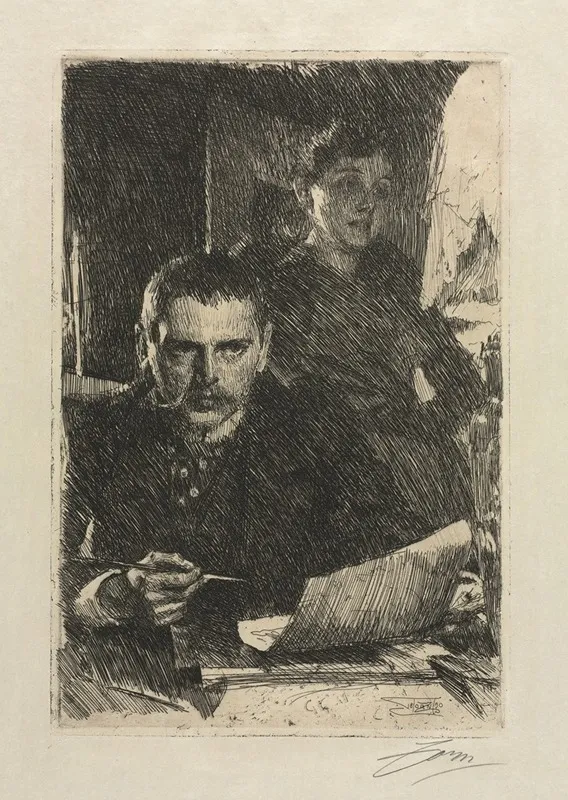 The Artist And His Wife by Anders Zorn - Canvas Print