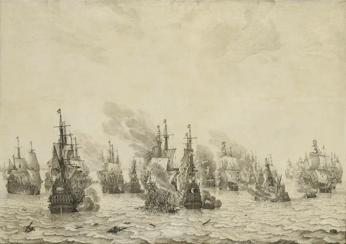 The Battle Of Livorno Leghorn by Willem van de Velde the Elder - Canvas Print