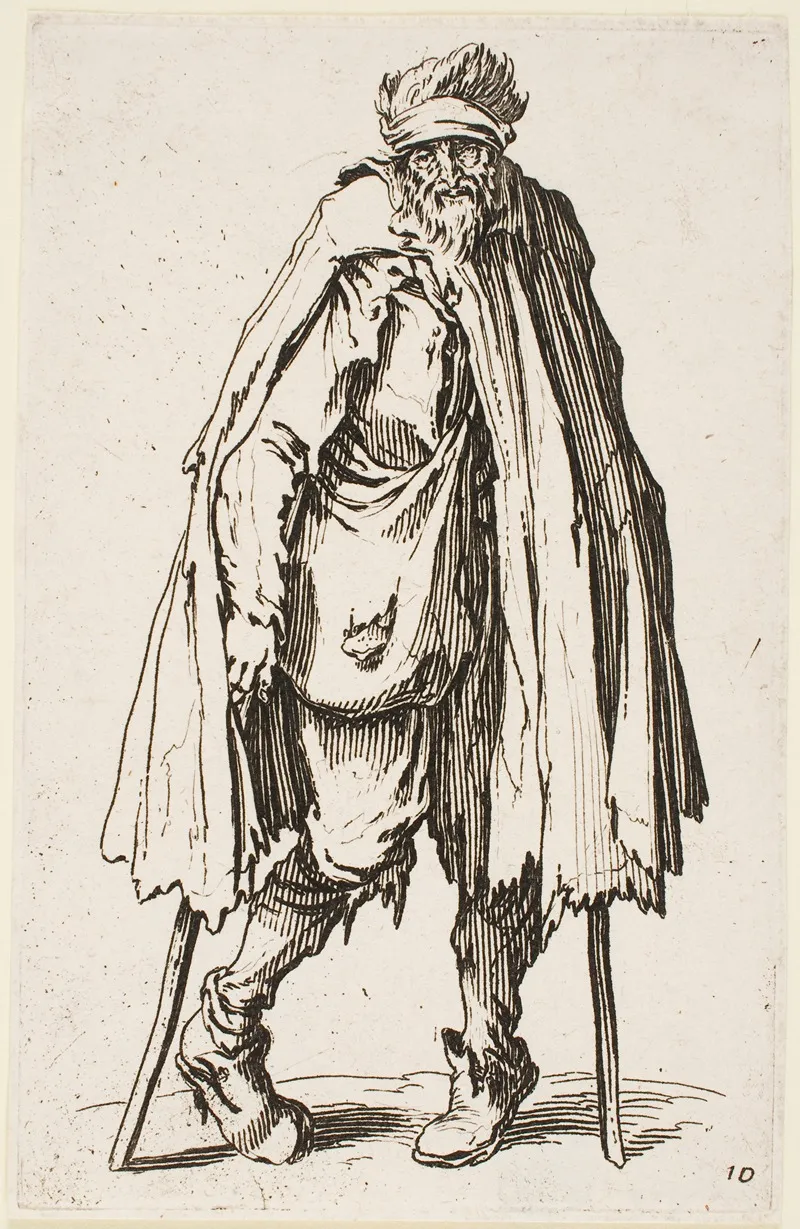 The Beggar On Crutches Carrying A Sack