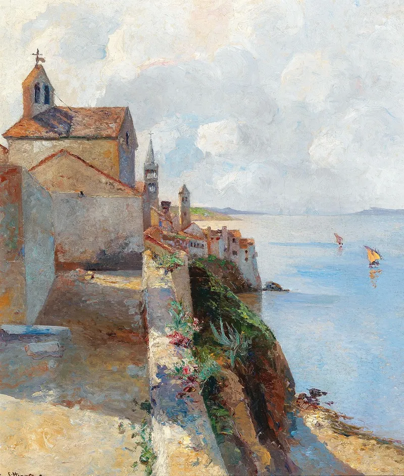 The Bell Towers In Rab by Leontine von Littrow - Canvas Print