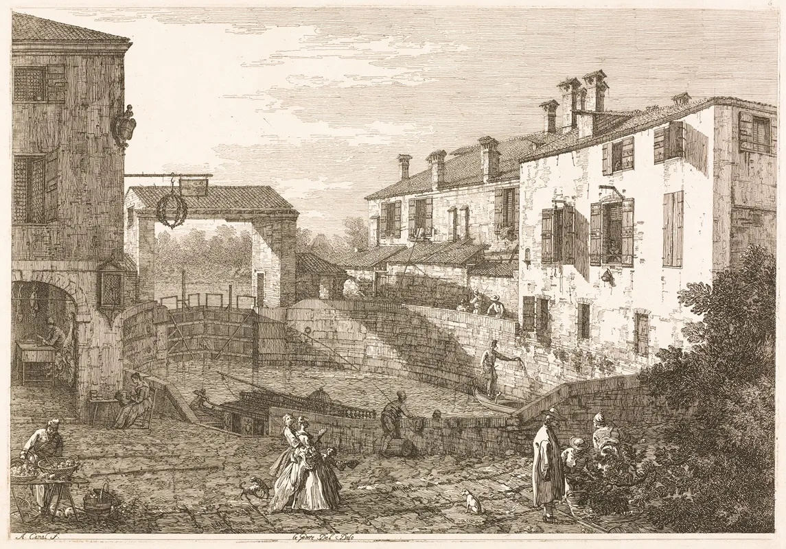 The Canal Lock At Dolo by Antonio Canaletto - Canvas Print