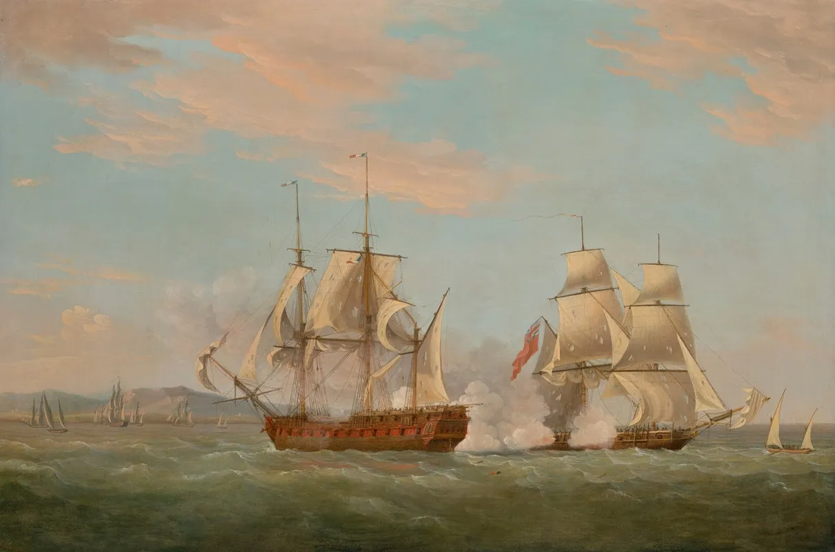 The Capture Of The Genoese Pirate Vessel Liguria By H M Brig Espoir 7 August 1798 by Thomas Whitcombe - Canvas Print