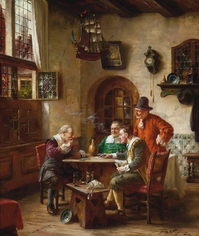 The Card Players 10 by Fritz Wagner - Canvas Print