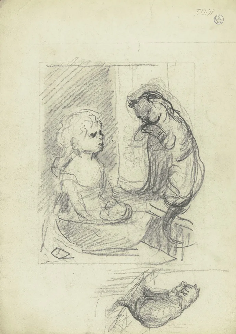 The Cats Breakfast 2 by Otto Scholderer - Canvas Print