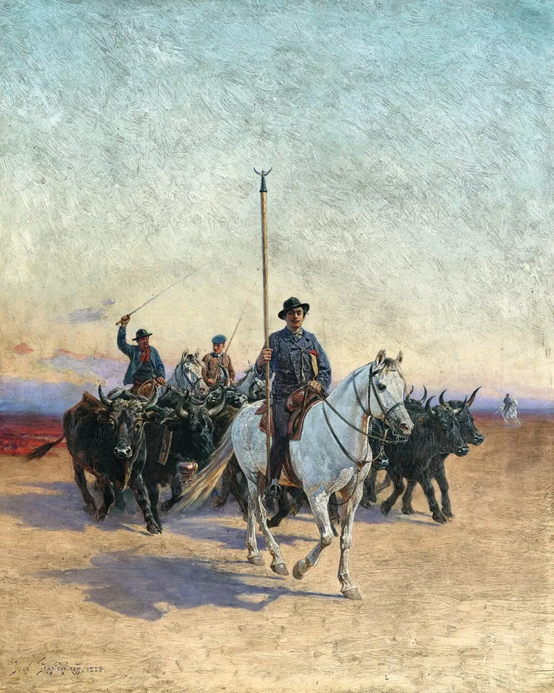 The Cattle Farmer Folco De Baroncelli Javon 1869 1943 On Horseback With A Herd Of Cattle by Ivan Petrovich Pranishnikoff - Canvas Print