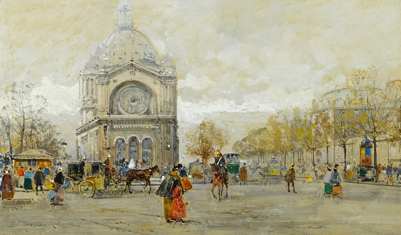 The Church Of St Augustin Paris by Eugène Galien-Laloue - Canvas Print