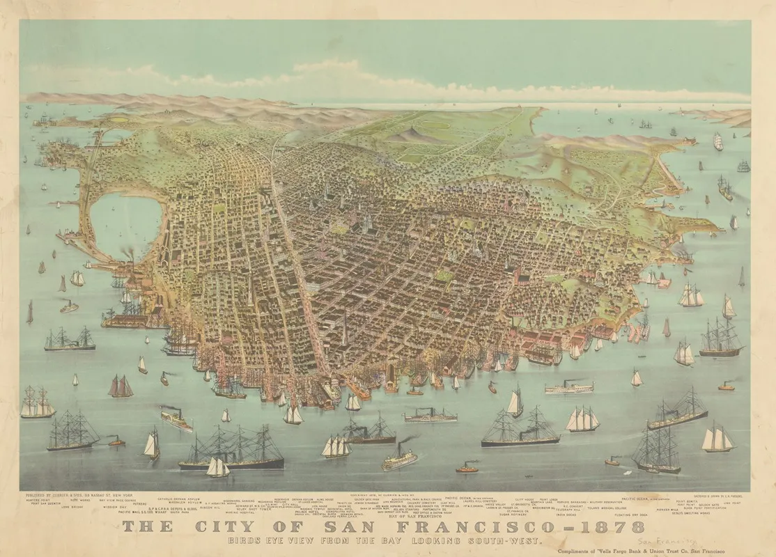The City Of San Francisco 1878 Birds Eye View From The Bay Looking South West