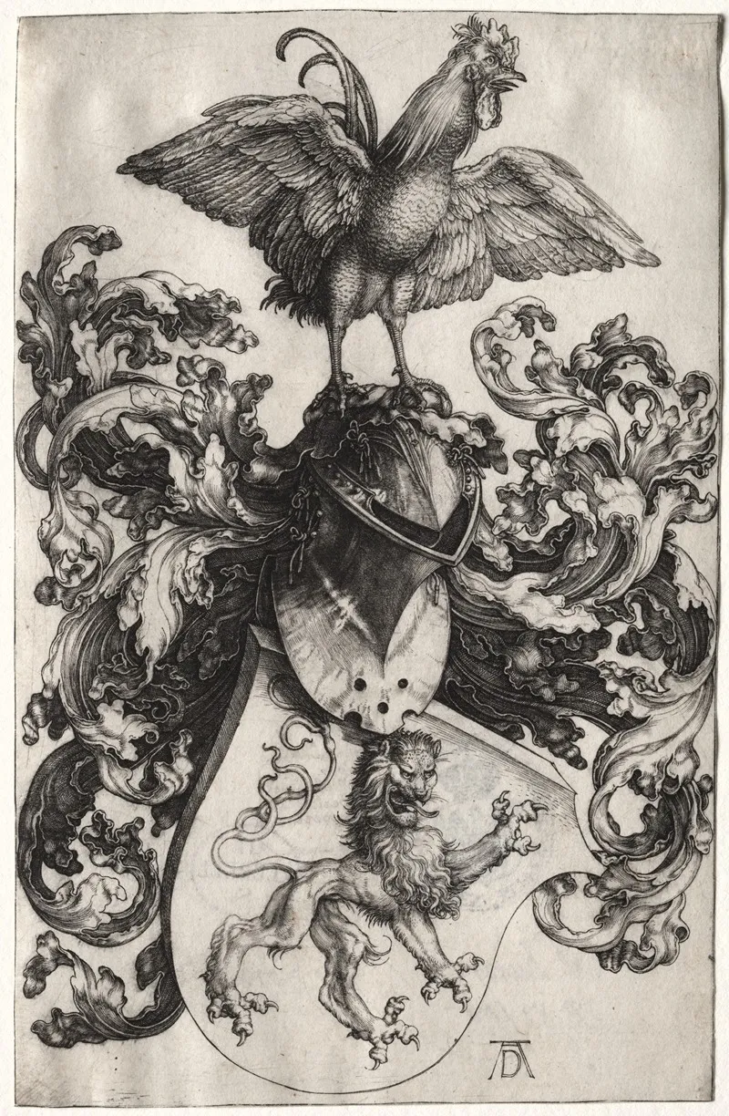 The Coat Of Arms With A Lion And Cock