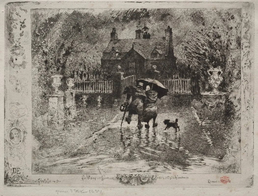 The Country Neighbors by Félix Hilaire Buhot - Canvas Print