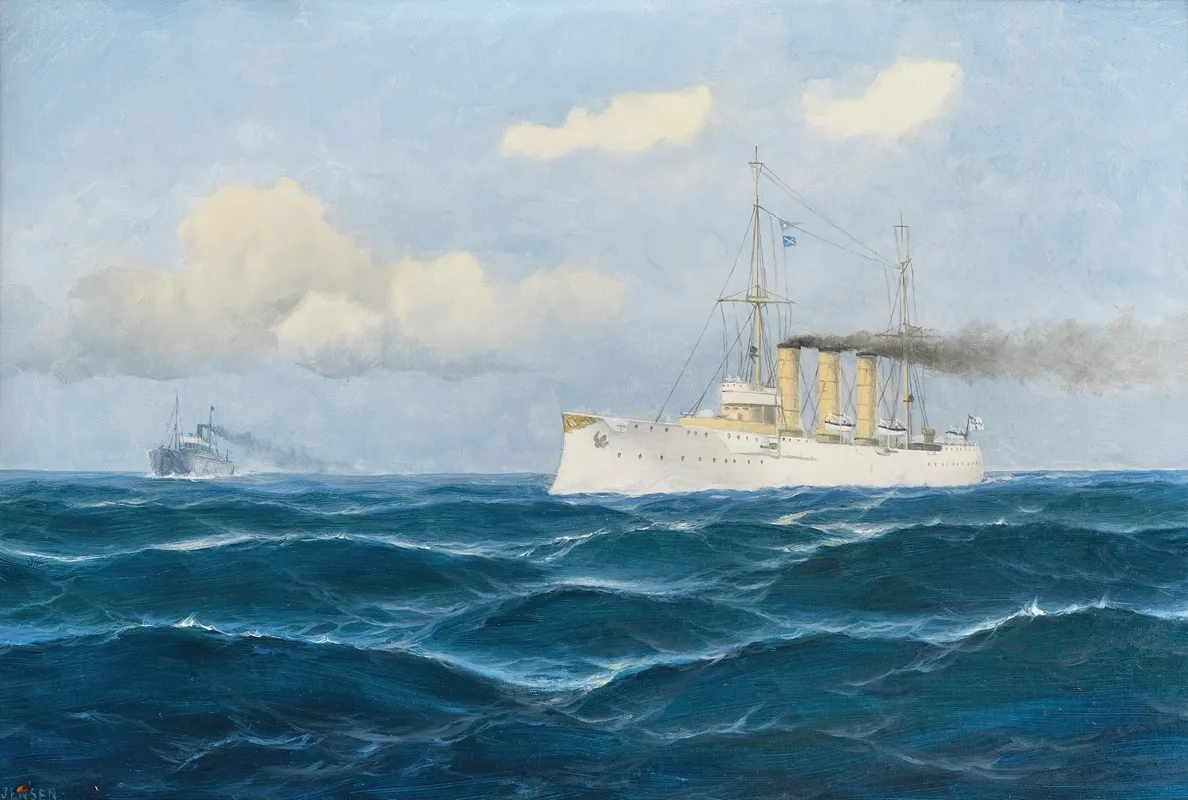 The Cruiser Nurnberg Gives The Order To Stop To A Merchant Ship By Flag Signals by Max Jensen - Canvas Print