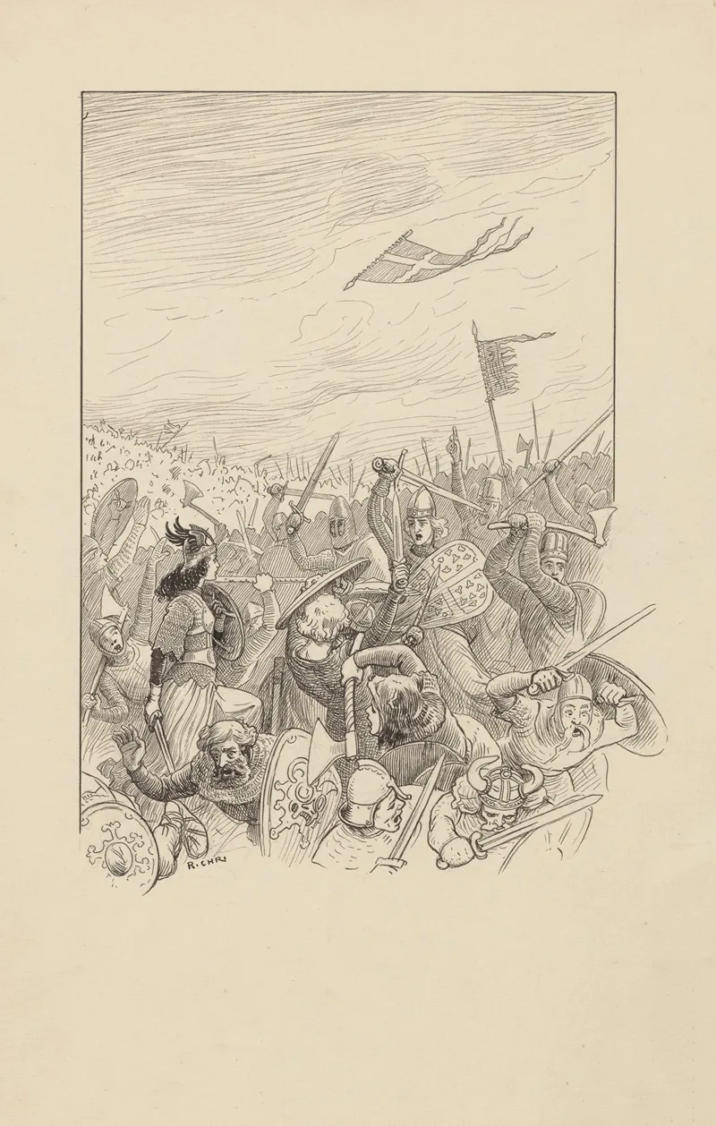 The Danish Flag Falls From The Sky Onto A Battlefield