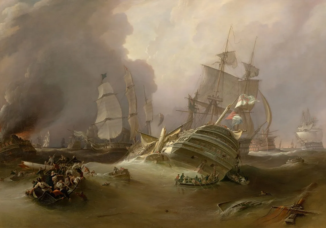 The Day After The Battle Of Trafalgar Securing The Prize by Richard Brydges Beechey - Canvas Print