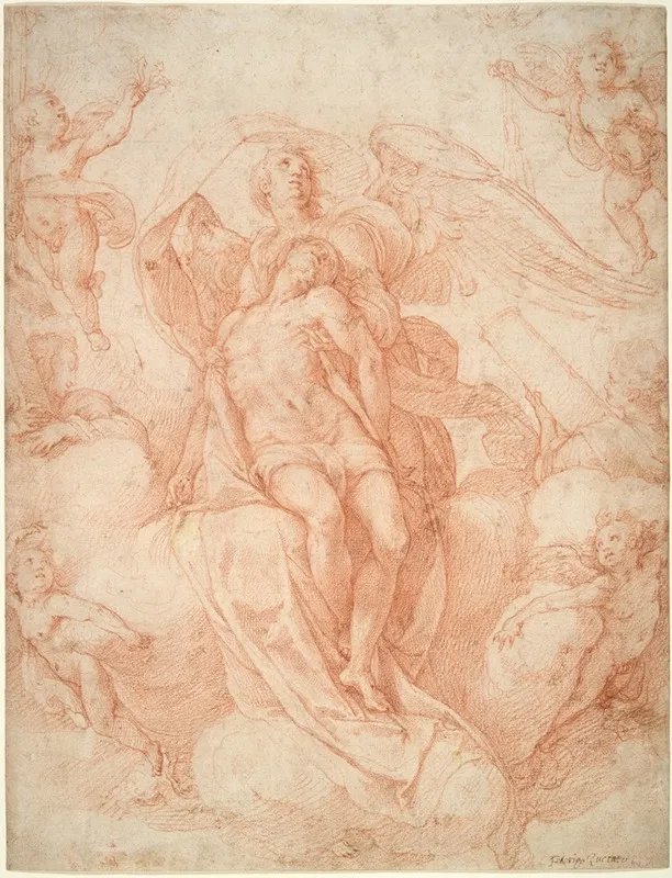 The Dead Christ Supported By Angels by Federico Zuccaro - Canvas Print