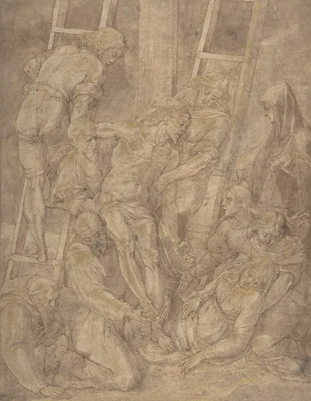 The Descent From The Cross With Saint Francis And Another Friar by Jacopo Ligozzi - Canvas Print