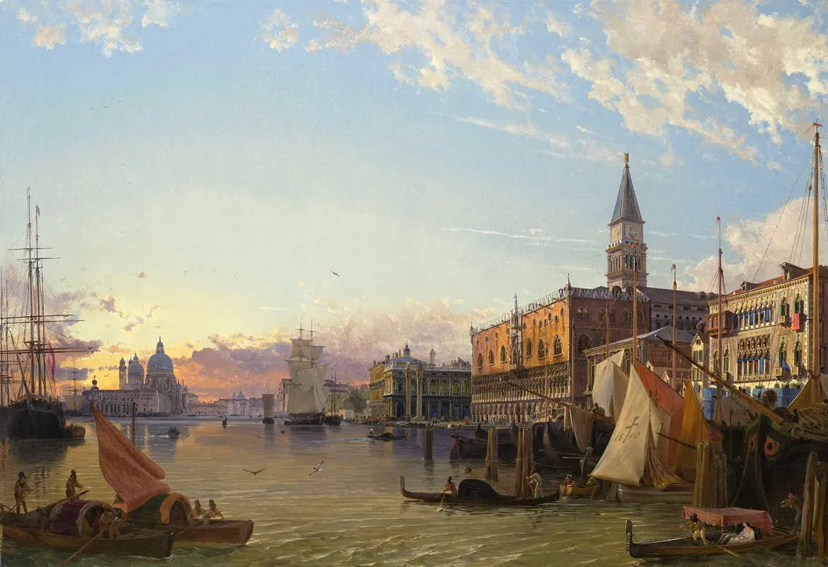 The Doges Palace And The Piazzetta Di San Marco With A View Of The Grand Canal And Santa Maria Della Salute Beyond by Friedrich von Nerly - Canvas Print