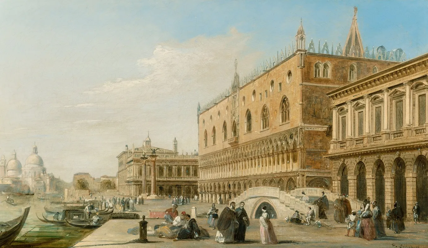 The Doges Palace The Piazzetta And The Biblioteca With Sta Maria Della Salute Beyond Venice by Edward Pritchett - Canvas Print