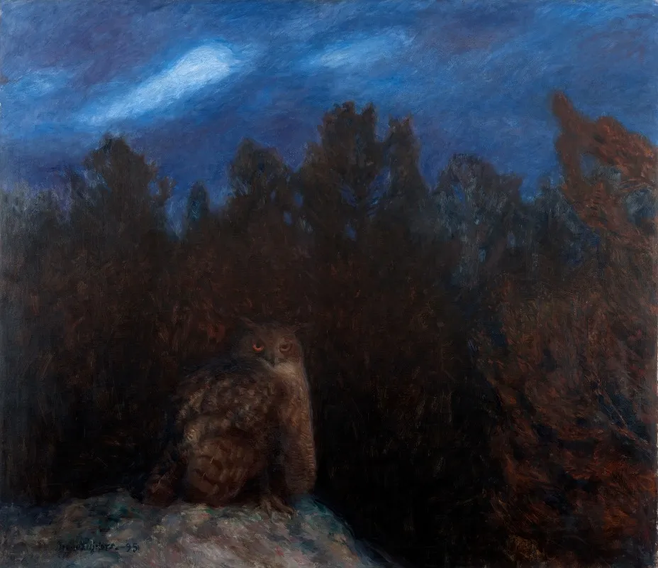 The Eagle Owl Deep In The Forest by Bruno Liljefors - Canvas Print