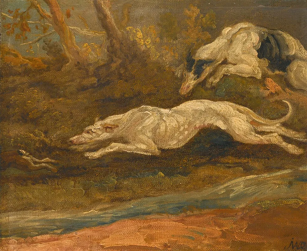 The Escape Two Greyhounds Coursing A Hare