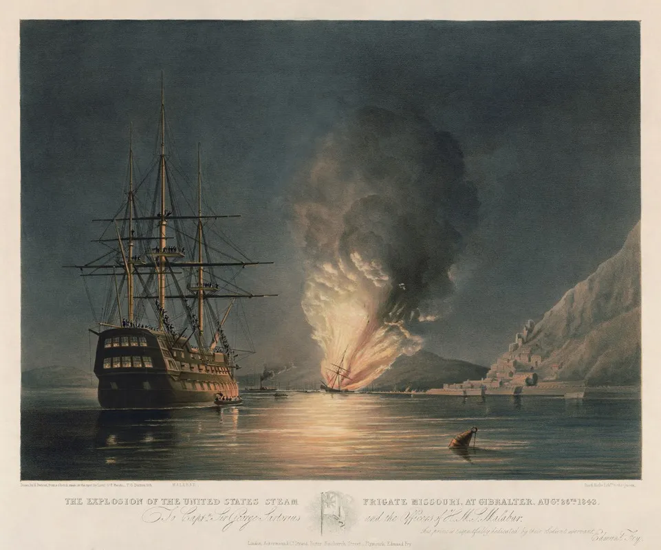 The Explosion Of The United States Steam Frigate Missouri by Edward Duncan - Canvas Print