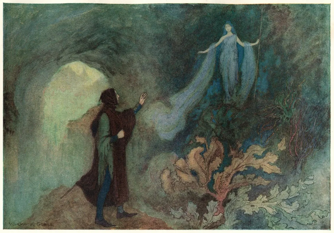 The Fairy Appearing To The Prince In The Grotto by Warwick Goble - Canvas Print