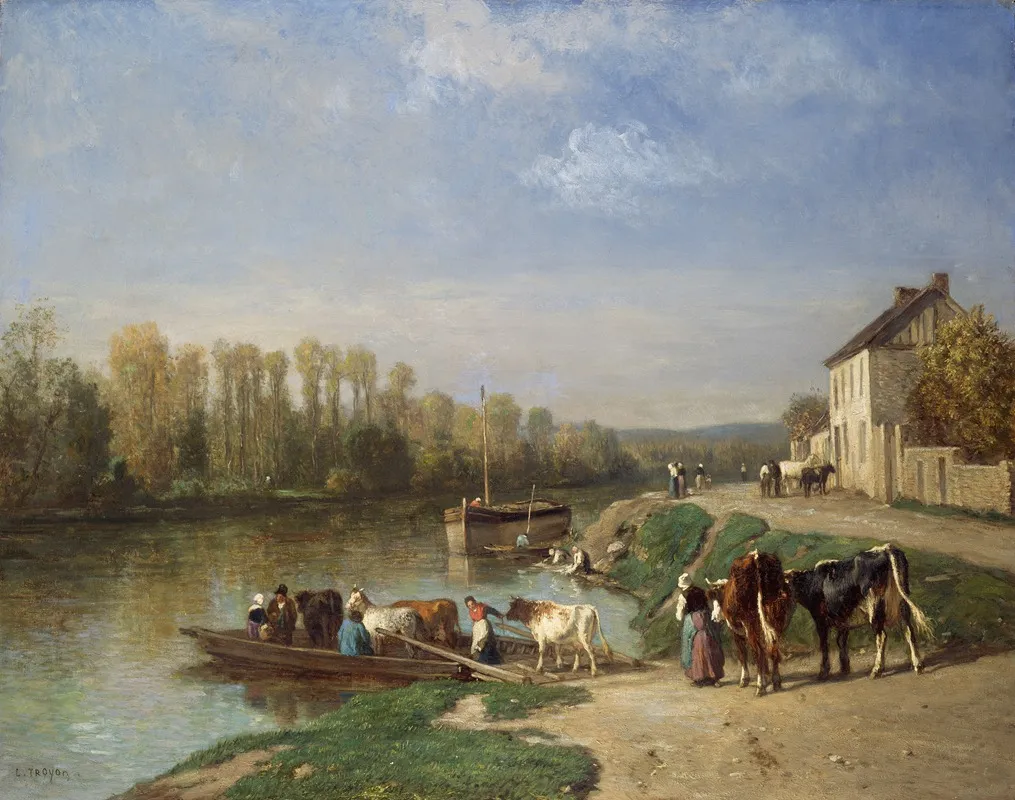 The Ferry Crossing by Constant Troyon - Canvas Print
