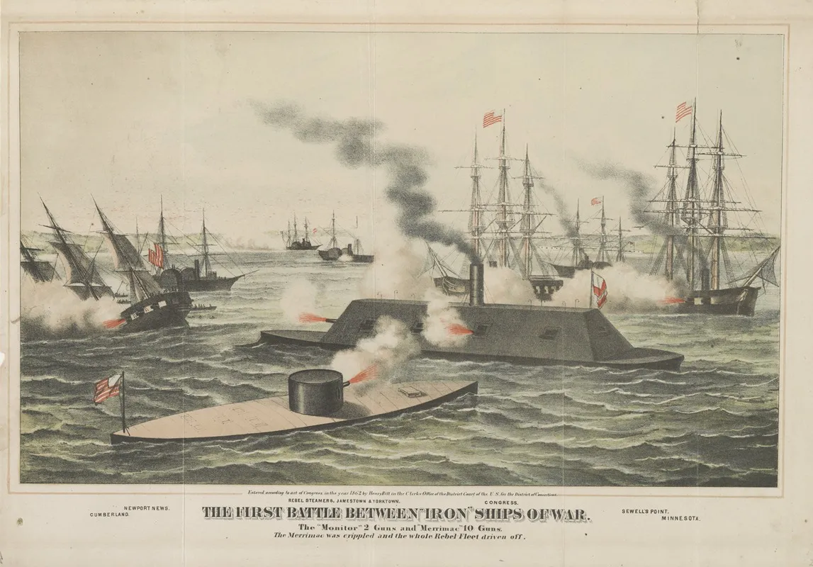 The First Battle Between Iron Ships Of War by Henry Bill - Canvas Print