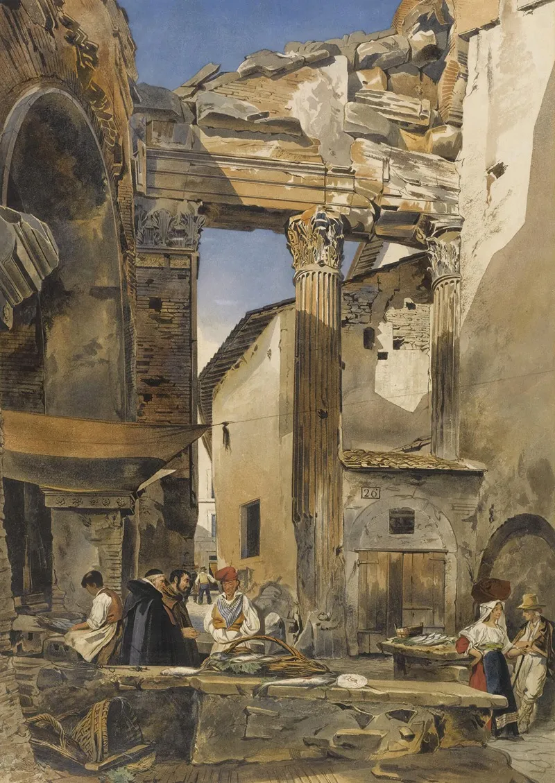 The Fish Market Rome by Thomas Hartley Cromek - Canvas Print