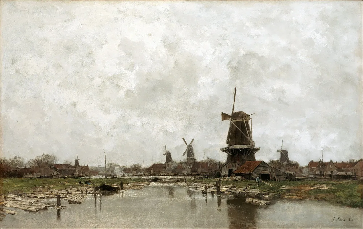 The Five Windmills by Jacob Maris - Canvas Print