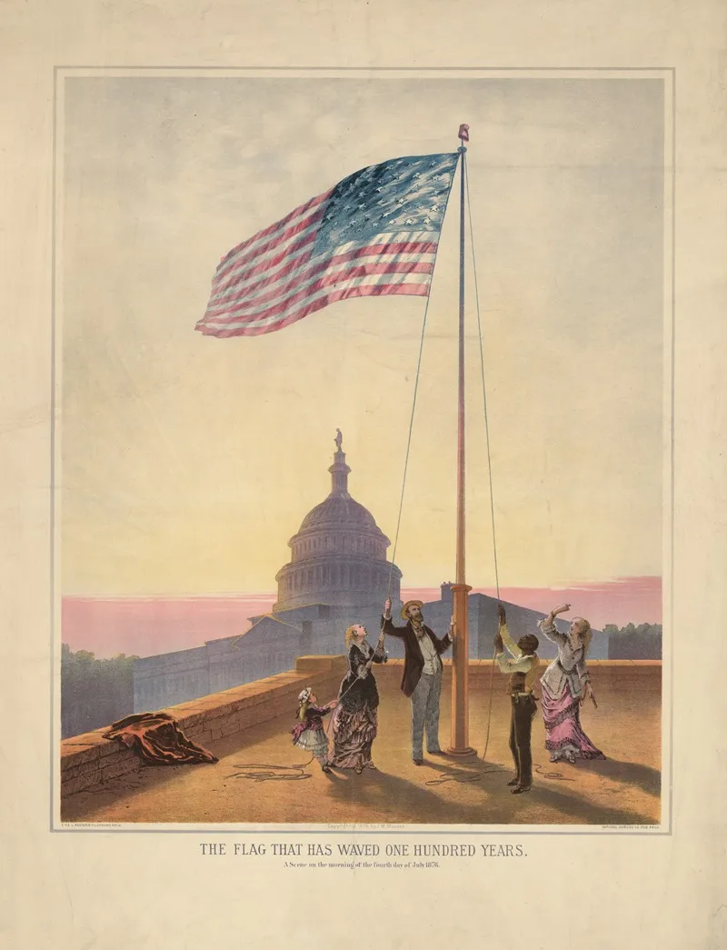 The Flag That Has Waved One Hundred Years A Scene On The Morning Of The Fourth Day Of July 1876 by Dominique C. Fabronius - Canvas Print