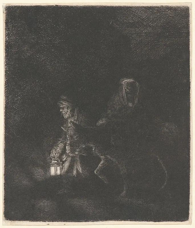 The Flight Into Egypt A Night Piece by Rembrandt van Rijn - Canvas Print